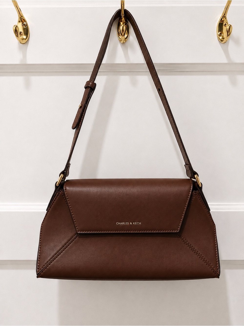 Charles & Keith Nasrin Geometric Shoulder Bag in Dark Brown